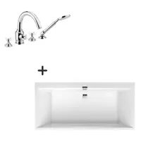 Set cada baie incastrata 190x90 cm VilleroyBoch si baterie cu montare pe cada, crom lucios, Deante Temisto