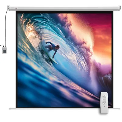 HOMCOM Ecran Proiecție de 85 inch 1:1 cu Telecomandă, Pânză de Proiector Rulantă, 176,5x8x176,5 cm, Alb | Aosom Romania