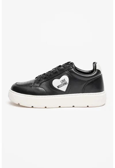 Pantofi sport flatform de piele ecologica - Negru/Alb murdar