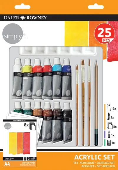 Set de pictură cu vopsele acrilice Daler-Rowney Simply - 25 piese
