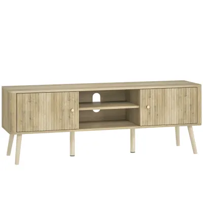 HOMCOM Comodă TV, mobilier pentru televizor până la 165,1 cm cu 2 uși, 2 compartimente deschise, poliță reglabilă, 140x35x49cm, stejar | Aosom Romania