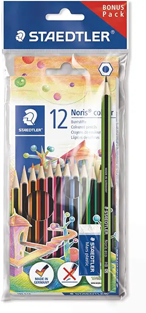 Creioane colorate Staedtler Noris Colour 185 - 12 culori, cu creion cu grafit si radiera