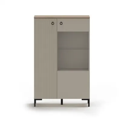 Vitrina joasa DOMINICA, 2 usi, geam, taupe + stejar silverjack, 85,5x41x137 cm