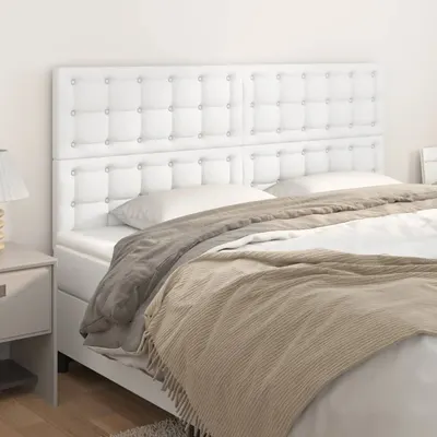 vidaXL Tăblie de pat albă 180x5x118/128 cm piele ecologică