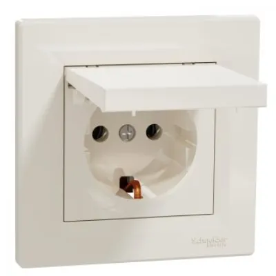Priza simpla cu capac, 2P+E, 16A Schneider Asfora EPH3100123, crem