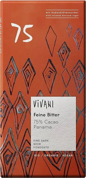 Ciocolată naturală organică cu nectar de cocos, 75% cacao, 80 g, Vivani