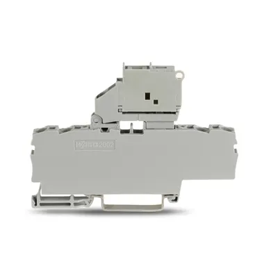 4-conductor fuse terminal block; with pivoting fuse holder; and end plate; for 5 x 20 mm miniature metric fuse; without blown fuse indication; for DIN-rail 35 x 15 and 35 x 7.5; 2.5 mm²; Push-in CAGE CLAMP®; 2,50 mm²; gray