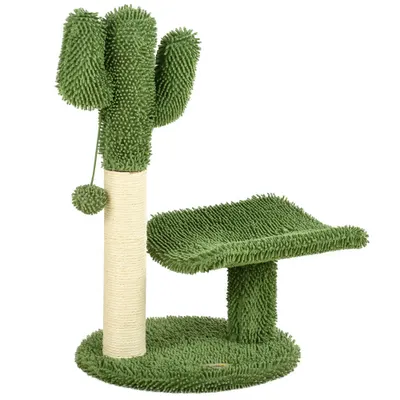Copac de 55,5cm in Forma de Cactus pentru Pisici de Interior, Turn pentru Pisici cu Stalpi de Zgariat, Pat, Minge, Verde PawHut | Aosom Romania