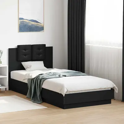 vidaXL Cadru de pat cu tăblie și lumini LED, negru, 100x200 cm
