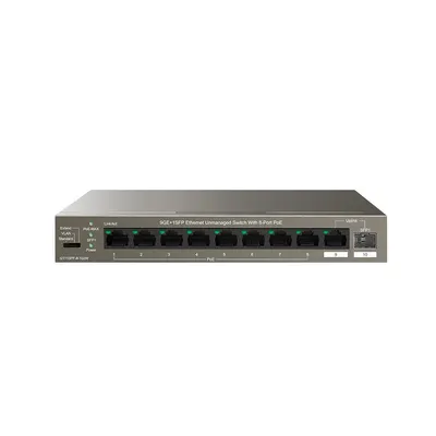 Switch Gigabit PoE cu 8 porturi IP-COM G1110PF-8-102W, 1 RJ45 + 1 SFP, buget 92 W, 20 Gbps, plug and play, fara management