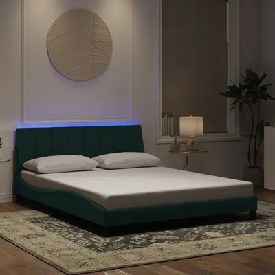 Gossi cadru de pat cu lumini led, verde inchis, 160x200 cm, catifea