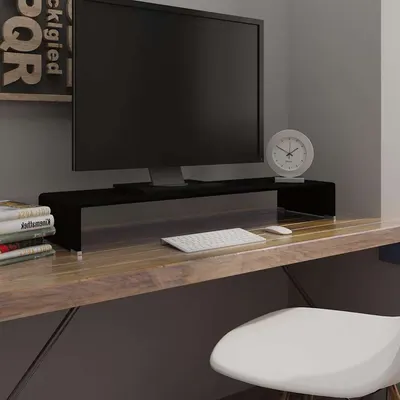 vidaXL Stand TV/Suport monitor din sticlă, 100x30x13 cm, negru