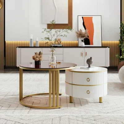 Măsuță de cafea 2-în-1 Rotundă din MDF, Alb | Aosom Romania