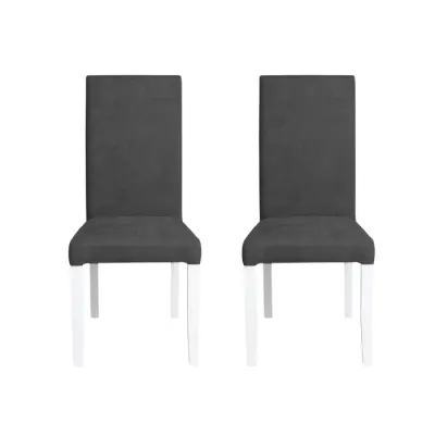 Set 2 scaune living TEO, picioare lemn alb, stofa gri inchis, 46x60x98 cm