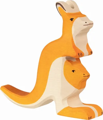 Figurina din lemn Holztiger - Cangur cu bebe