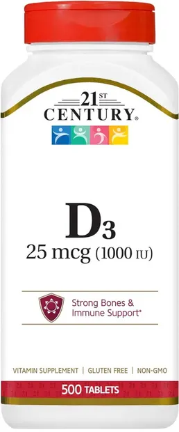 Vitamin D3, 25 mcg, 500 tablete, 21st Century