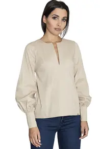 Bluza eleganta de dama M561 - cu maneci bufante - bej - bumbac si poliester -