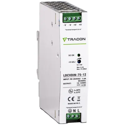 Alimentator cu montaj pe sina DIN, cu iesire de CC reglabila 90-264VAC,1,6A/DC12V,6,3A/75W