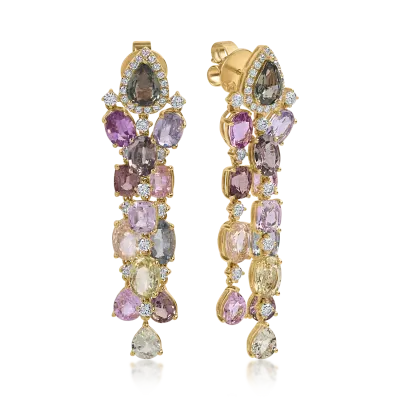 Cercei din aur galben cu safire multicolore de 21.69ct si diamante de 1.56ct
