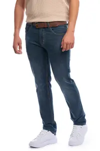 Blugi barbati gri antracit, cu croiala moderna și curea inclusa (Marime pantalon: W31)