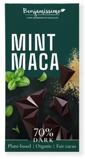 Ciocolată vegană organică, mentă și maca, 60 g, Benjamissimo