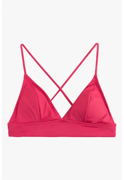 Sutien de baie cu cupe triunghiulare si model uni - Fucsia
