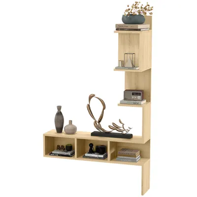 Raft de depozitare HOMCOM MDF cu rafturi deschise pentru sufragerie si dormitor, 80x20x128,5 cm, de culoare stejar