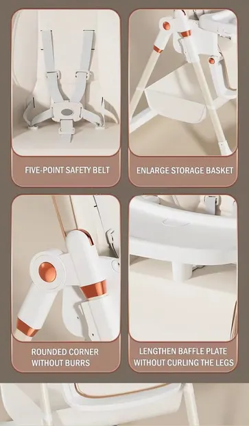 Scaun de masa pentru copii Little Mom White multifunctional 3 in 1, pliabil, cu tavita dubla extensibila, roti cu sistem de blocare, cos pentru accesorii si husa detasabila, dimensiune 71 x 48 x 89 cm