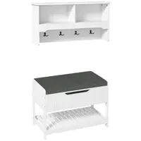 Cuier de Perete cu Banca Suport pentru Pantofi Dotata cu Cuburi de Perete, 4 Carlige si Raft Retractabil, 80x20x40 cm, Alb HOMCOM | Aosom RO