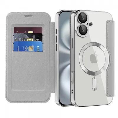 Husa MagSafe pentru Apple iPhone 16 Plus, Techsuit, SmartMag Book, Gri