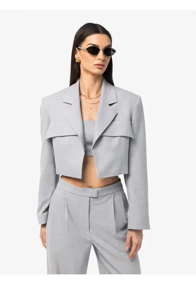 Sacou crop cu revere decupate Theo - Gri