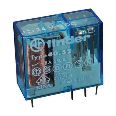 Releu miniaturizat implantabil (PCB) - 2 contacte, 8 A, C (contact comutator), 24 V, Standard, C.C., AgNi, PCB/fișabil 5 mm intre pinii contactului, Niciuna