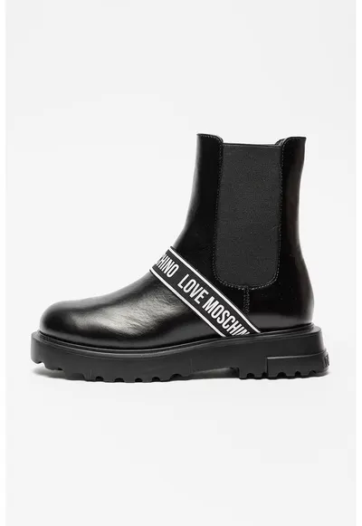 Ghete Chelsea de piele cu banda logo - Negru/Alb optic