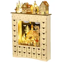 HOMCOM Calendar de Advent LED în formă de sat acoperit de zăpadă cu 24 de sertărașe decorațiune luminoasă de Crăciun bej | Aosom Romania