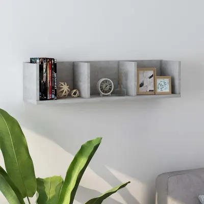 vidaXL Raft de perete CD-uri, gri beton, 75x18x18 cm, lemn prelucrat