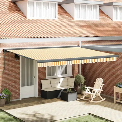 vidaXL | Copertină retractabilă | Albastru și Alb cu Cadru Alb 4,5 × 3 m