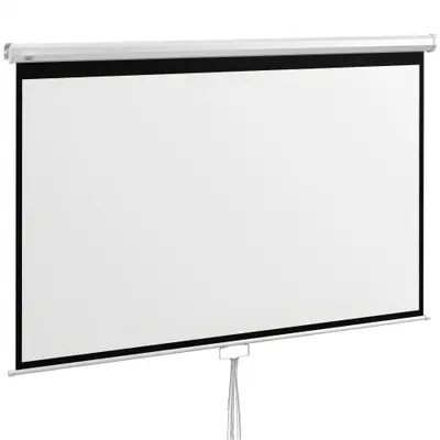 HOMCOM Ecran Proiector 100", 16:9, Montaj Perete/Tavan, Material Mat Premium, Blocare Automată, 221x124 cm, Alb | Aosom Romania