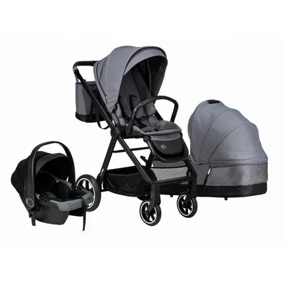 Carucior 3 in 1, FreeON, Opty, Pana la 22 kg, Cu landou, Scoica auto conform ECE R129, Parte sport cu sezut reversibil, Spatar reglabil, Cu accesorii, Grey