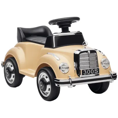 AIYAPLAY Porteur pentru copii cu licență Mercedes-Benz 300S 18-48 luni, cu spațiu de depozitare sub scaun, bej | Aosom Romania