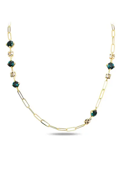 Set de colier si cercei cu cristale - Auriu/Verde inchis