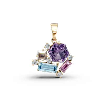 Pandantiv din aur galben cu pietre pretioase si semipretioase de 1.80ct