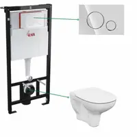 Set vas wc suspendat cu capac soft close Cersanit, rezervor incastrat Alcadrain si clapeta crom lucios