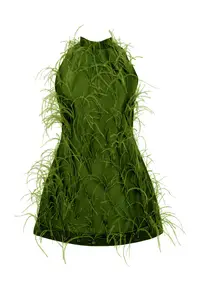 Rochie scurta cu pene ALMEEA - Kaki