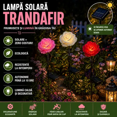 Lampă solară de exterior tip 3 trandafiri, ideală pentru curte