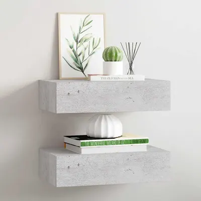 vidaXL Dulapuri de perete cu sertar 2 buc. gri beton 40x23,5x10 cm MDF