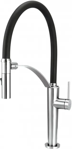 Baterie pentru chiuveta bucatarie, crom, cap mixer, pipa flexibila, 2 tipuri de jet, Deante Corda