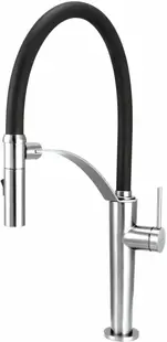 Baterie pentru chiuveta bucatarie, crom, cap mixer, pipa flexibila, 2 tipuri de jet, Deante Corda
