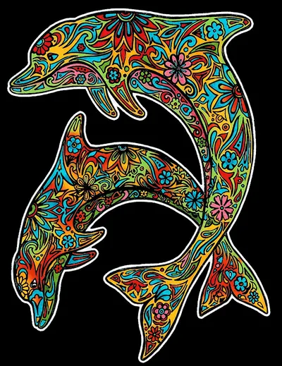 Tablou de colorat ColorVelvet - Delfini, 29,7 x 21 cm