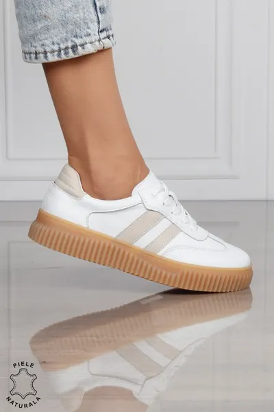 Pantofi Casual DAMA din PIELE Naturala , Model Retro CRL1531 ALB