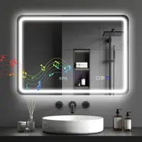 HOMCOM Oglindă de Baie cu LED 70x50 cm cu Bluetooth 3 Culori de Lumină Ceas Digital Funcție Antighear Funcție de Memorie | Aosom Romania